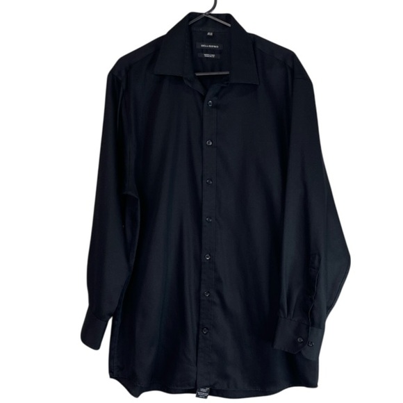 Bellissimo Mens Regular Fit Non-Iron Sateen Dress Shirt Black Long Sleeves 16.5R - Picture 2 of 12
